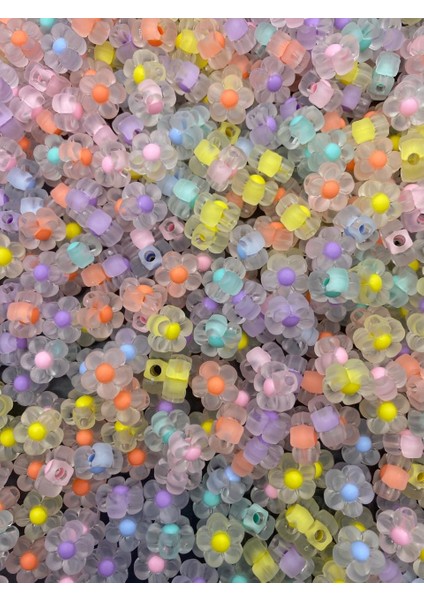 25GR Buzlu Mat Içi Karışık Renkli Boncuklu Çiçek Model Boncuk,takı Boncuğu (25GR,~45 Adet) modelleri