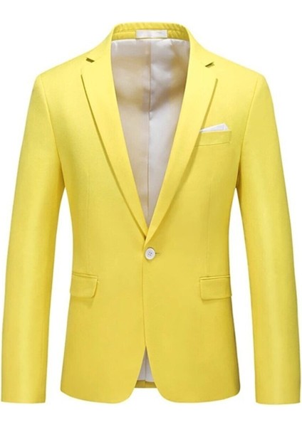 Mono Yaka Tek Düğme Slimfit Düz Sarı Erkek Ceket