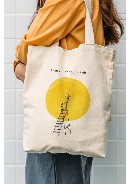 Kanvas Shine Your Light Baskılı Bez Çanta 1201