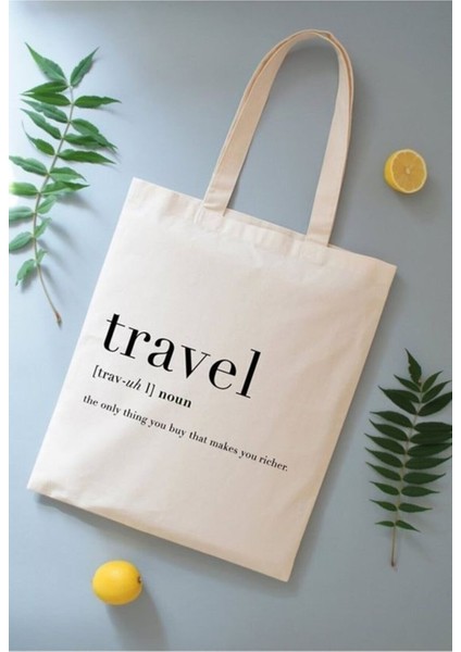 travel Baskılı Ham Bez Omuz Çantası