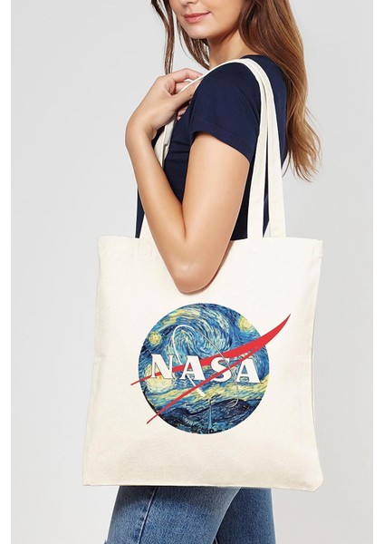 Nasa Staary Night Baskılı Ham Bez Çanta 0881