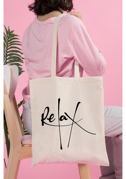 Relax Baskılı Ham Bez Çanta 0383