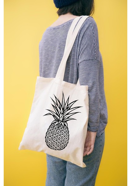 Ananas Baskılı Ham Bez Çanta 0460