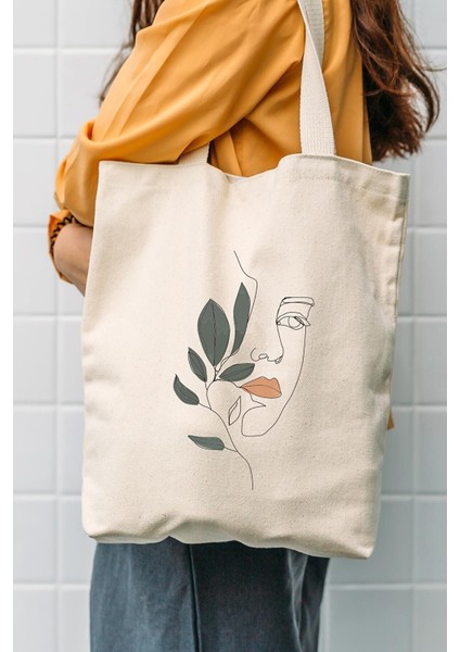 Kadın Bej Kanvas Yaprak ve Kız Bez Çanta C0601