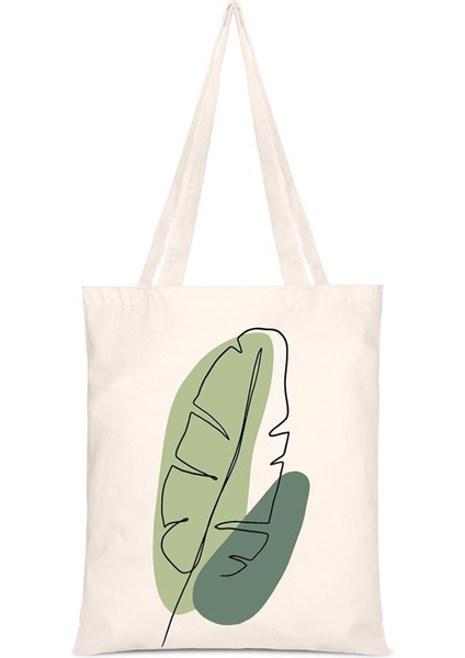 Green Leaf Baskılı Ham Bez Çanta 0469