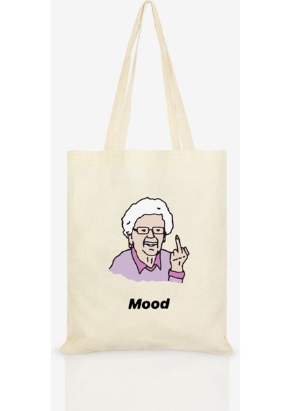 Büyükanne Mood Baskılı Ham Bez Çanta C0114