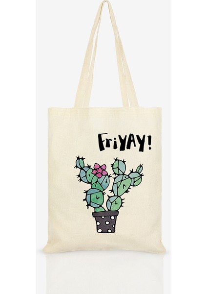 Friyay Kaktüs Baskılı Ham Bez Çanta C0084