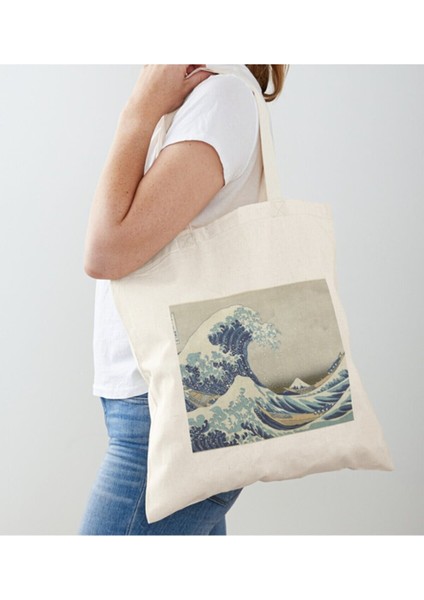 deniz Tasarımlı Ham Bez Omuz Çantası