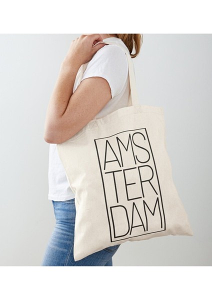 amsterdam Baskılı Minimal Ham Bez