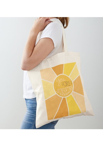 sunshine Baskılı Ham Bez Omuz Çantası