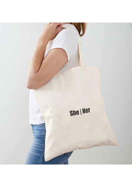she / Her Tasarımlı Ham Bez Omuz Çanta
