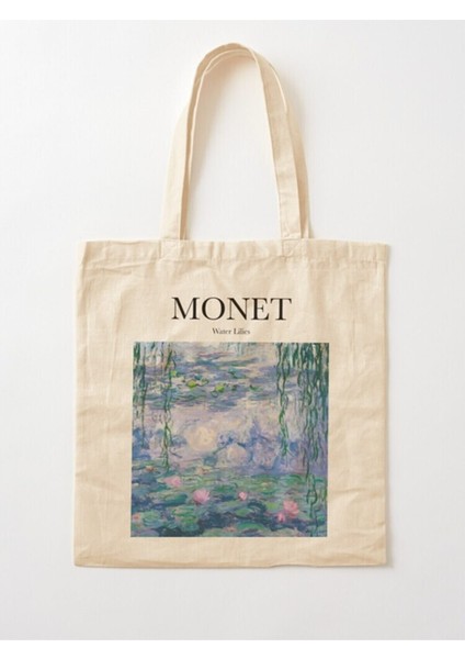Monet - Zambaklar Baskılı Ham Bez