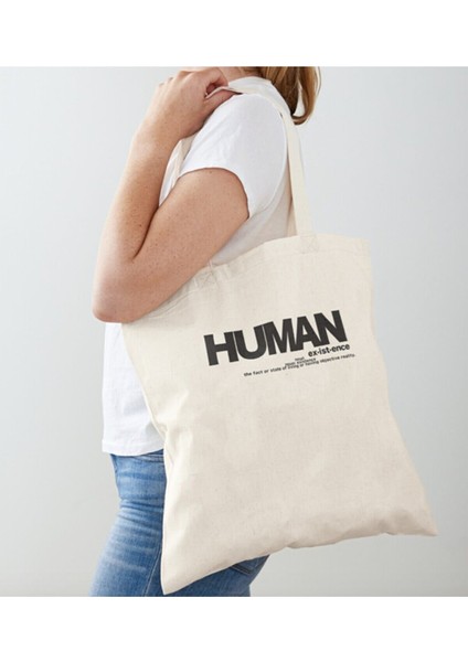 human Baskılı Tasarım Ham Bez Çanta