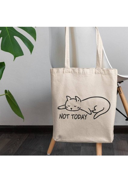 Not Today Kedi Baskılı Ham Bez Omuz