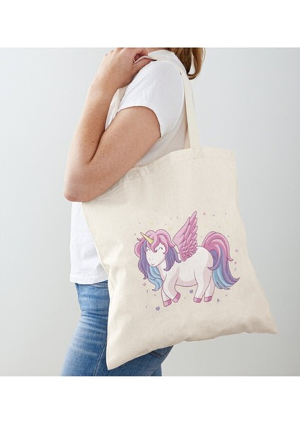 unicorn Tasarım Baskılı Ham Bez Omuz