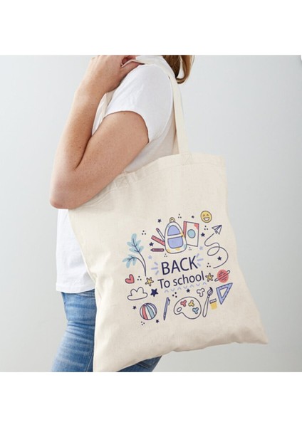 back To School Tasarımlı Ham Bez Omuz
