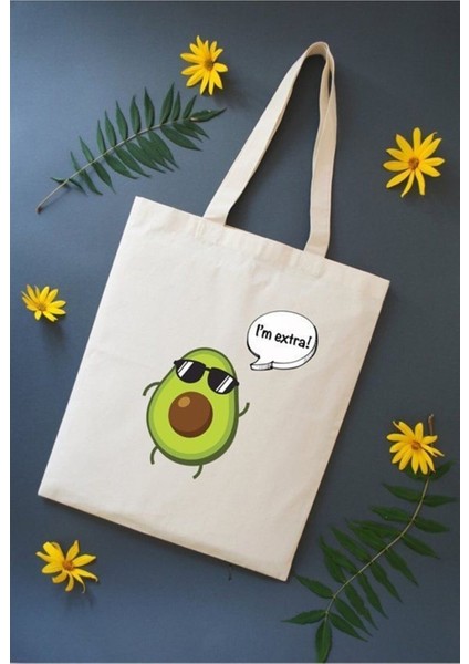 avokado Baskılı Ham Bez Omuz Çantası