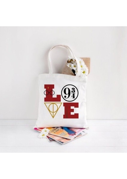 harry Potter Love Baskılı Ham Bez Omuz