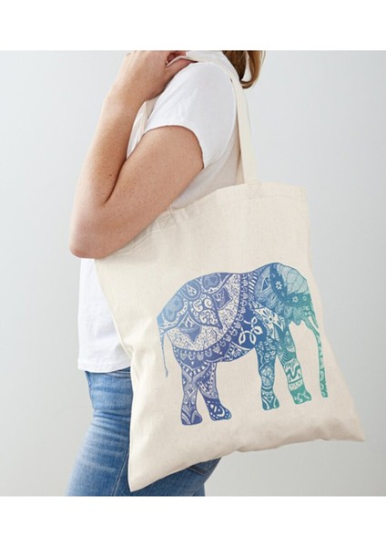 Renkli Fil Tsarımlı Ham Bez Omuz