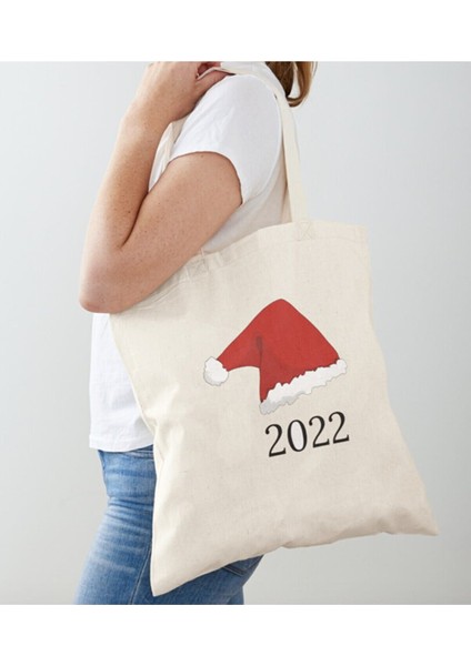 2022 Happy New Year Tasarımlı Ham Bez Omuz Çantası