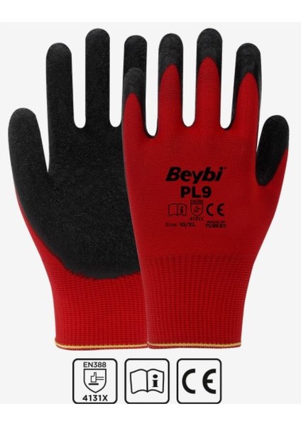 Pl9 Camcı Eldiveni Kırmızı No.10