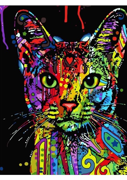 Kedi Tuvale Gerili Sayılarla Boyama Seti 40 x 50 cm