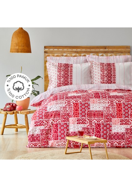 Pietra Kırmızı %100 Pamuk Çift Kişilik Nevresim Takımı