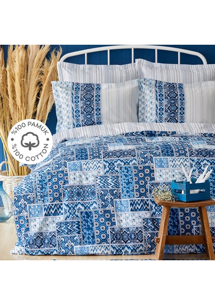 Pietra Mavi %100 Pamuk Çift Kişilik Nevresim Takımı