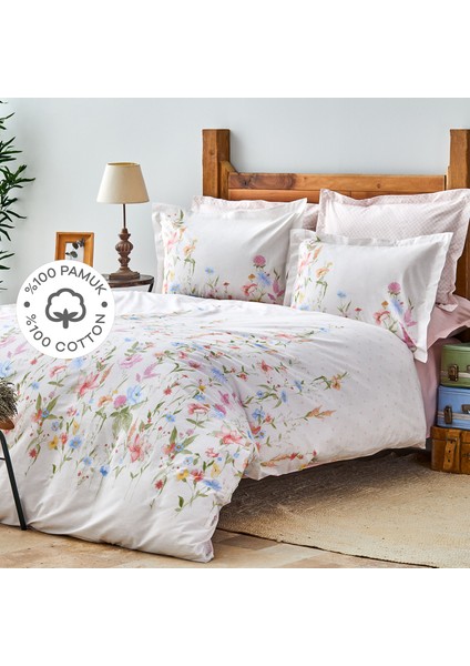 Seina Lila Çift Nevresim Takımı %100 Pamuk Desenli 200x220 cm Çiçekli