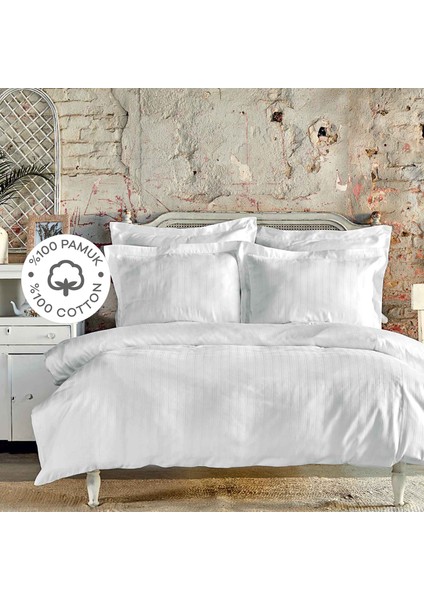Charm Bold Beyaz %100 Pamuk Çift Kişilik Nevresim Takımı