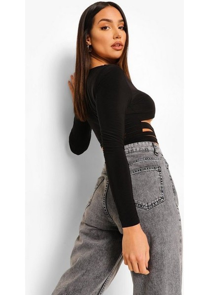Göğsü Halka Detaylı Beli Bantlı Siyah Bluz fırsatları
