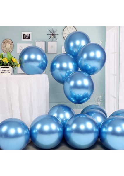 12" Krom Metalik Mavi Balon 5 Adet