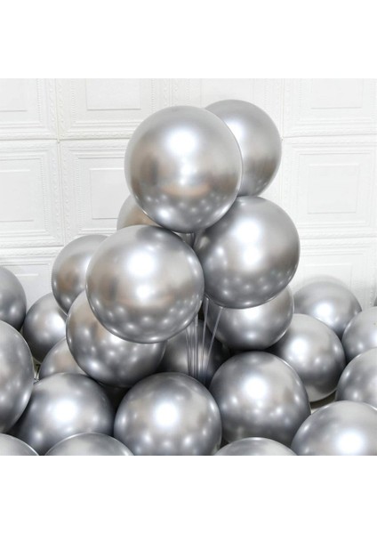 12" Krom Silver Gümüş Balon 5 Adet