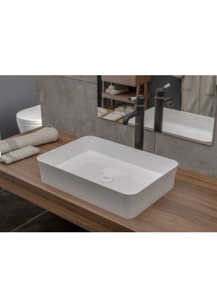 Bocchi Slim Line Dikdörtgen Ince Kenar Lavabo 55 x 38 cm Parlak Siyah