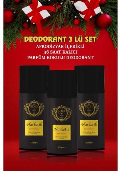 Erkek Deodorant Sprey 3 Adet Parfüm Içerikli Narkotik 150 ml