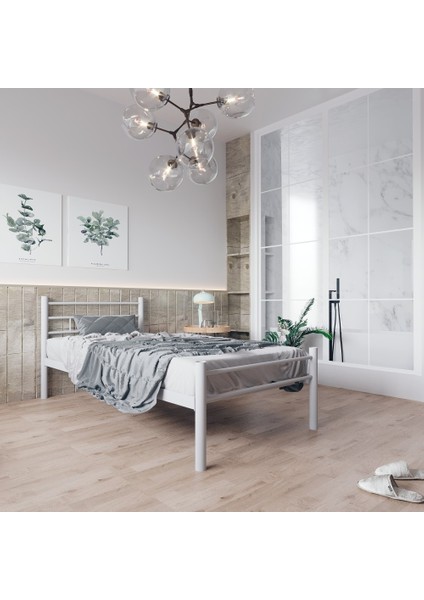 K70 Beyaz Metal Karyola Tek Kişilik (120X200 Cm) Yataksız