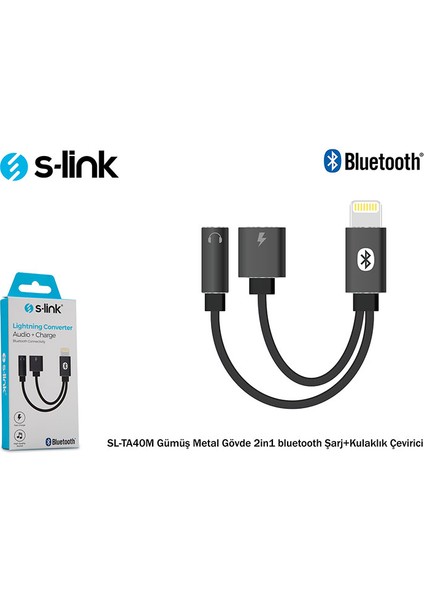 SL-TA40M Lightining Erkek/usb Tip C Dişi Şarj + 3.5mm Aux Dişi Ses + Bluetooth Çevirici