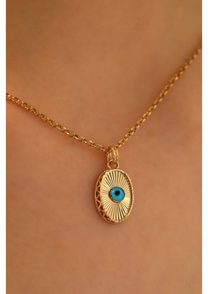 14 Ayar Altın Işıltılı Oval Göz Doç Zincir Kolye