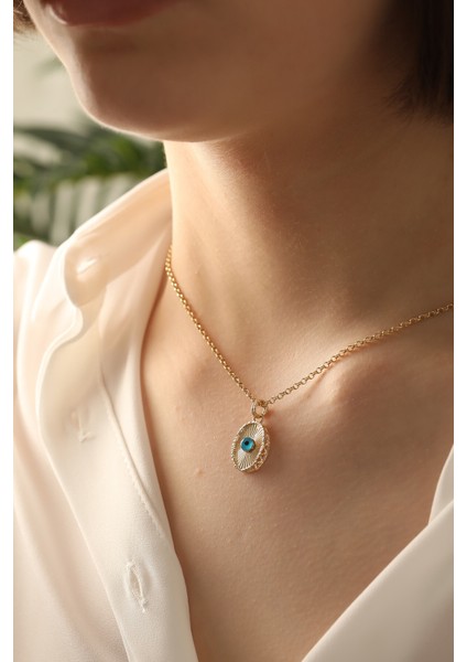 14 Ayar Altın Işıltılı Oval Göz Doç Zincir Kolye modelleri