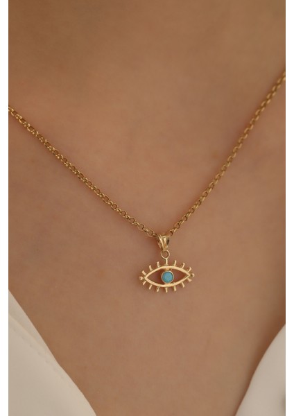 14 Ayar Altın Kirpikli Gözlü Doç Zincir Kolye
