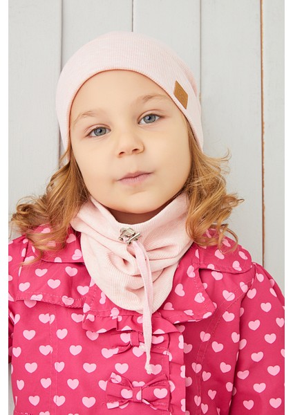 Kız Bebek Çocuk Pudra Ip Detaylı Şapka Bere Boyunluk Takım Rahat %100 Pamuklu Kaşkorse Yerli modelleri