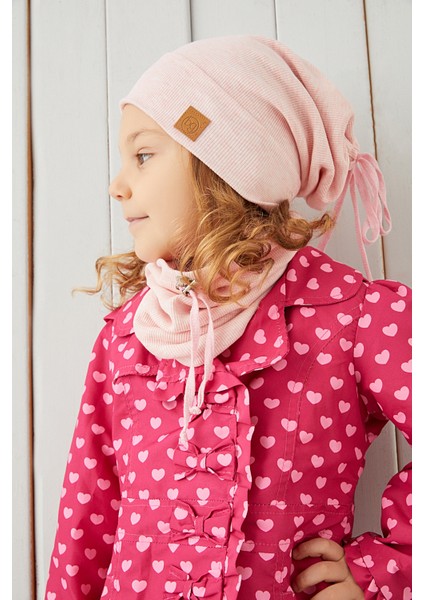 Kız Bebek Çocuk Pudra Ip Detaylı Şapka Bere Boyunluk Takım Rahat %100 Pamuklu Kaşkorse Yerli fırsatları