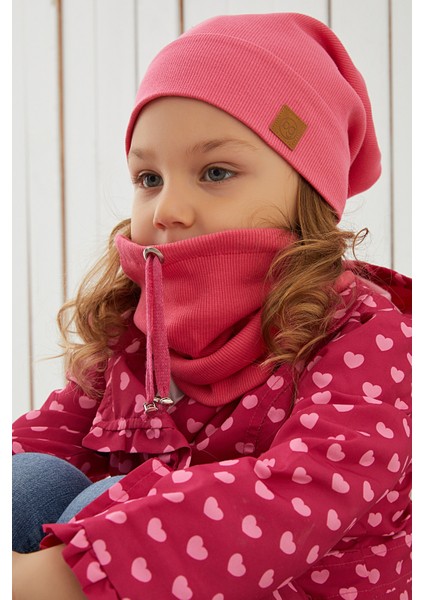 Kız Bebek Çocuk Pembe Ip Detaylı Şapka Bere Boyunluk Takım Rahat %100 Pamuklu Kaşkorse Yerli modelleri