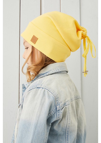 Kız Bebek Çocuk Sarı Ipli Şapka Bere Boyunluk Takım Rahat %100 Pamuklu Kaşkorse Yerli Üretim indirimleri