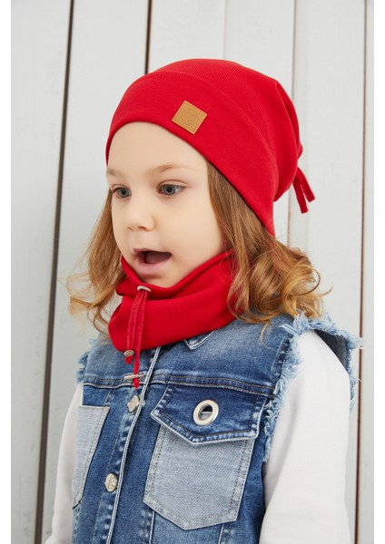 Kız Bebek Çocuk Kırmızı Ipli Şapka Bere Boyunluk Takım Rahat %100 Pamuklu Kaşkorse Yerli indirimleri