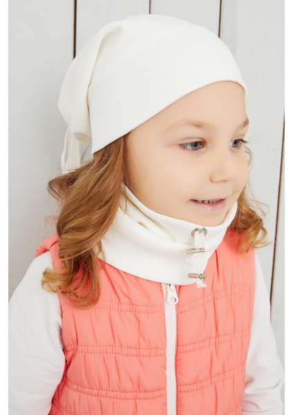Kız Bebek Çocuk Beyaz Ip Detaylı Şapka Bere Boyunluk Takım Rahat %100 Pamuklu Kaşkorse Yerli Üretim modelleri