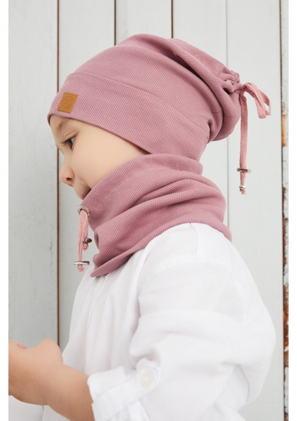 Erkek Bebek Çocuk Gül Kurusu Ip Detaylı Şapka Bere Boyunluk Takım Rahat %100 Pamuklu Kaşkorse modelleri