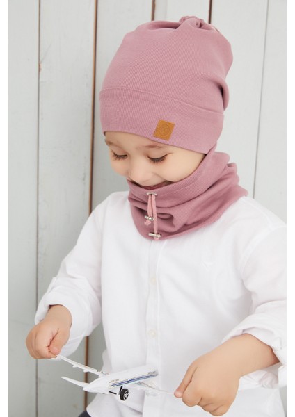 Erkek Bebek Çocuk Gül Kurusu Ip Detaylı Şapka Bere Boyunluk Takım Rahat %100 Pamuklu Kaşkorse fırsatları