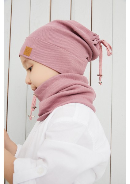 Erkek Bebek Çocuk Gül Kurusu Ip Detaylı Şapka Bere Boyunluk Takım Rahat %100 Pamuklu Kaşkorse indirimleri