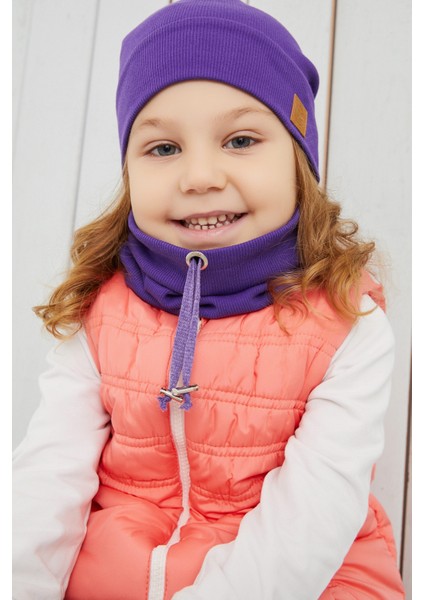 Kız Bebek Çocuk Mor Ip Detaylı Şapka Bere Boyunluk Takım Rahat %100 Pamuklu Kaşkorse Yerli fırsatları